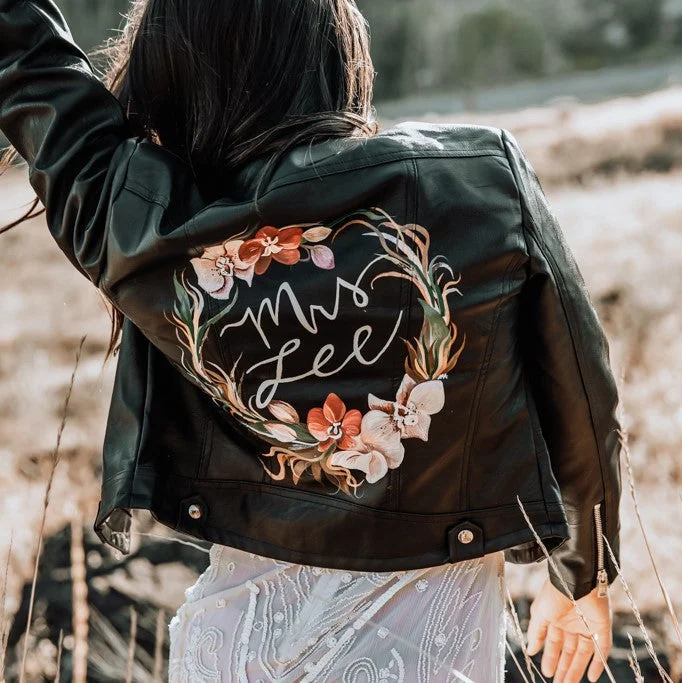 Anala Leather Jacket for Bride Lace Jacket Ribbed Jacket Sequined Jacket