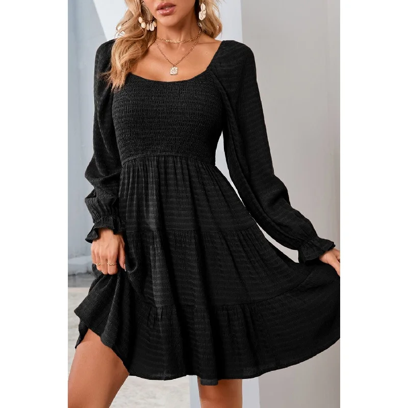 Bishop Sleeve Smocked Tiered Mini Dress Chic Sleeveless Mini Dress