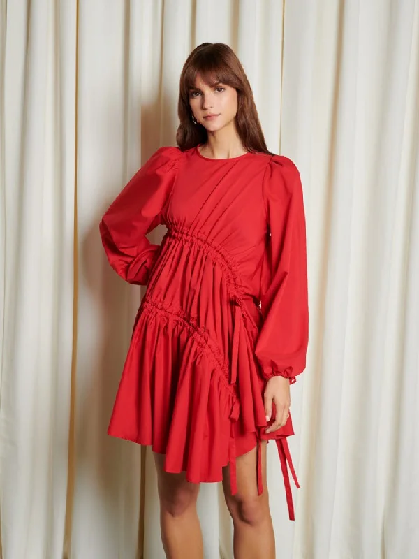 <b> Ghospell </b> Bowie Ruched Mini Dress Fashionable Lace-Trim Mini Dress
