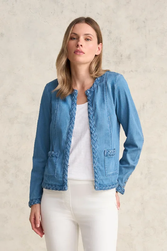 Braid Trim Denim Jacket - Aged Indigo Lace Jacket Ribbed Jacket Sequined Jacket
