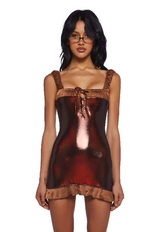 Calling Back Mini Dress - Brown Fashionable Mini Dress with Slits