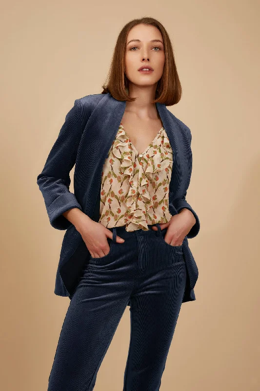 Corrie Bratter Boyfriend Jacket in Navy Front Pockets Side Pockets Patch Pockets
