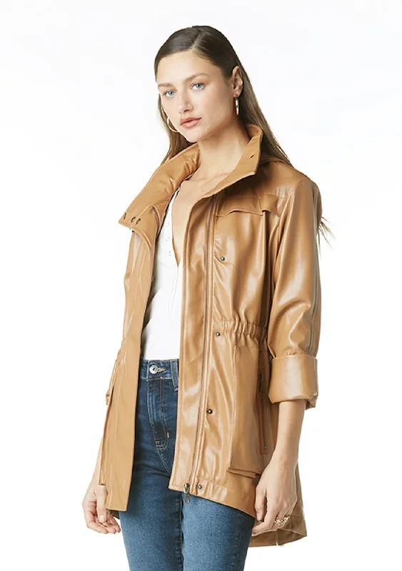 Cory Vegan Leather Jacket - FINAL SALE Toggled Jacket Drawstring Jacket Belted Jacket