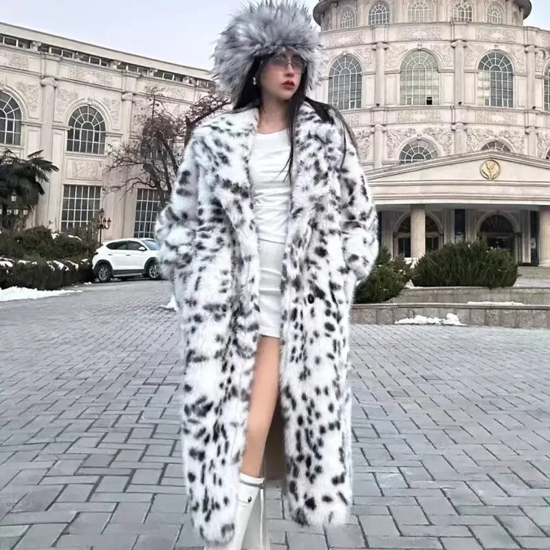FZ Women's Collar Belt Long Leopard Print Fox Fur Jacket Chenille Jacket Brocade Jacket Lace Jacket