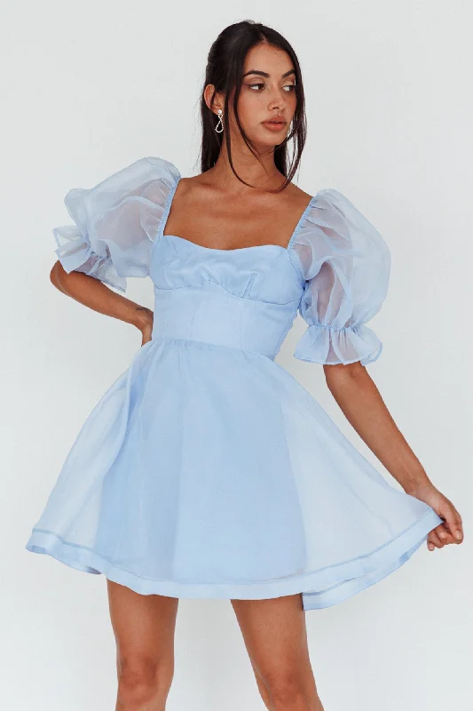 I've Got Sunshine Puff Sleeve Mini Dress Sky Blue Chic Puff Sleeve Mini Dress