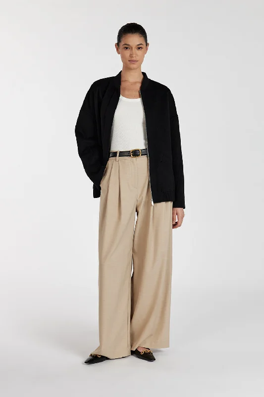 JERI BLACK WOOL BLEND BOMBER JACKET V-Neck Jacket Boat Neck Jacket Square Neck Jacket
