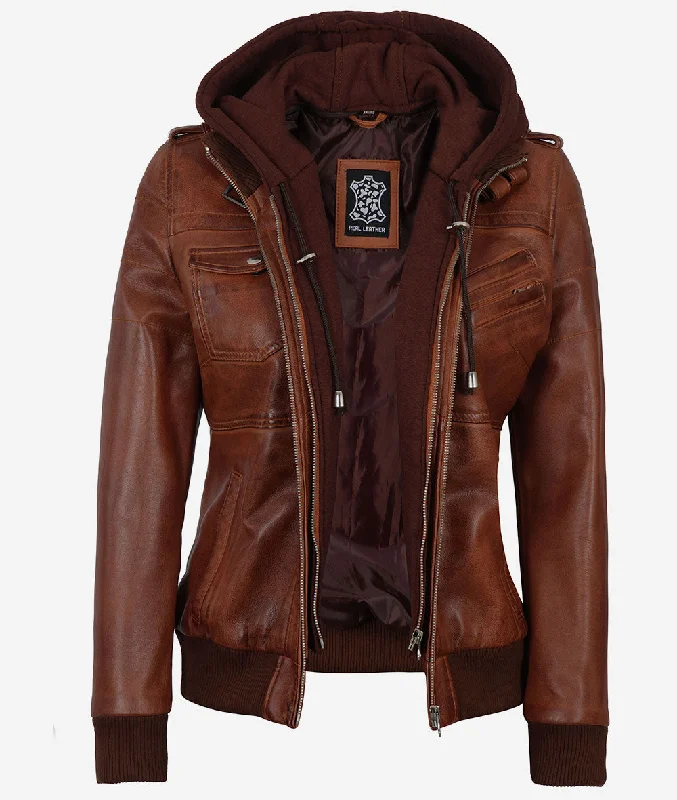 Leather Jacket  Womens Hooded Jacket Bomber Jacket Anorak Windbreaker