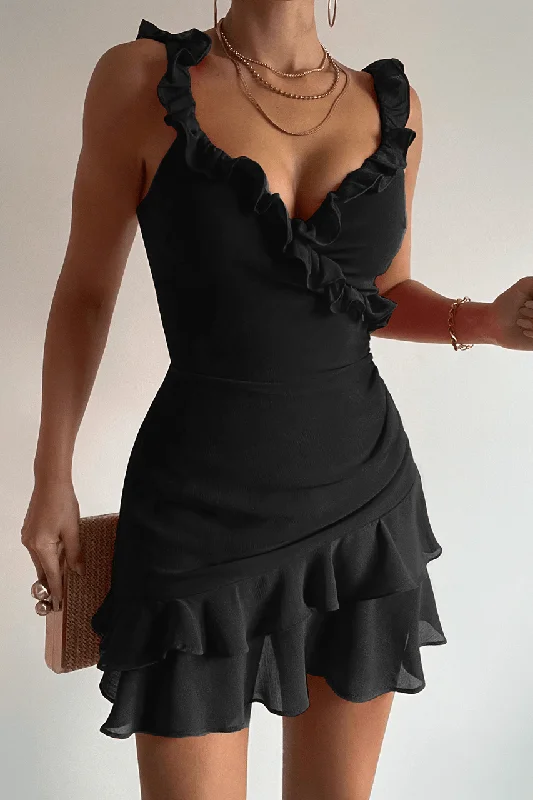 Mina Mini Dress - Black Comfortable Shift Mini Dress