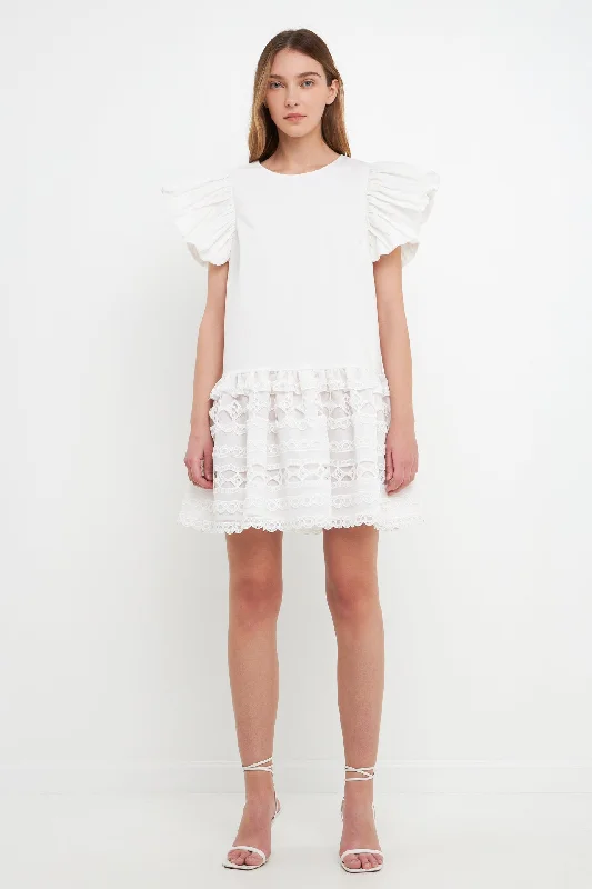 Endless Rose - Mixed Media Mini Dress Classic White Mini Dress