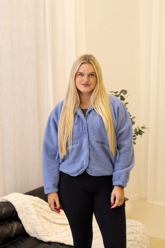Hit The Slopes Fleece Jacket | Blue Grey Notch Collar Jacket Peter Pan Collar Jacket Cowl Neck Jacket
