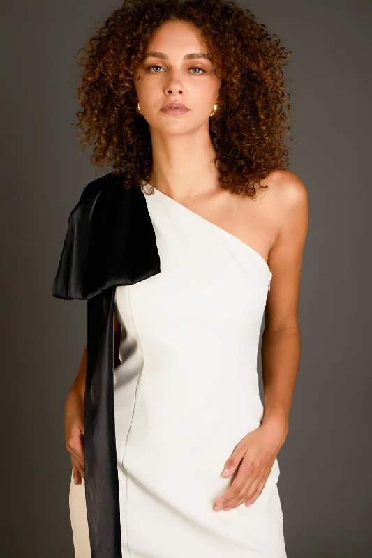 Endless Rose - One Shoulder Bow Tie Mini Dress Stylish Short Sleeve Mini Dress