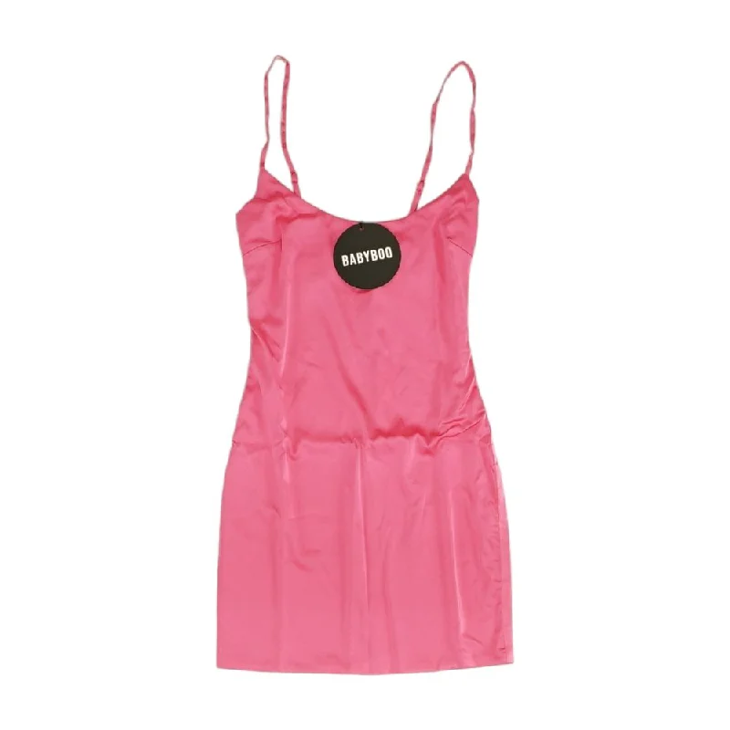 Pink Solid Mini Dress Stylish Puff Sleeve Mini Dress