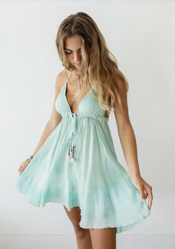 Relaxed Mini Dress - Aqua Cozy Long Sleeve Mini Dress