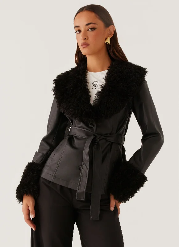 Street Lights Fur Trim Jacket - Black Quilted Jacket Puffer Jacket Insulated Jacket