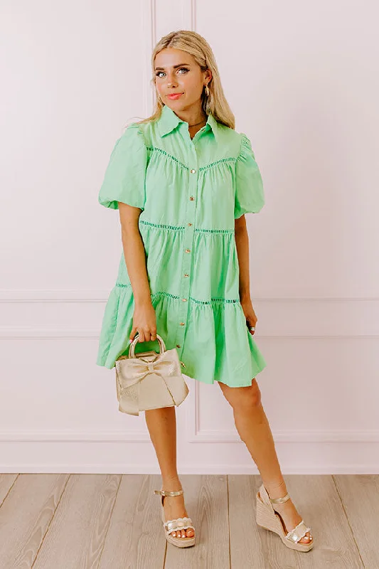 Sunday Stroll Mini Dress in Light Kelly Green Stylish Floral Print Mini Dress