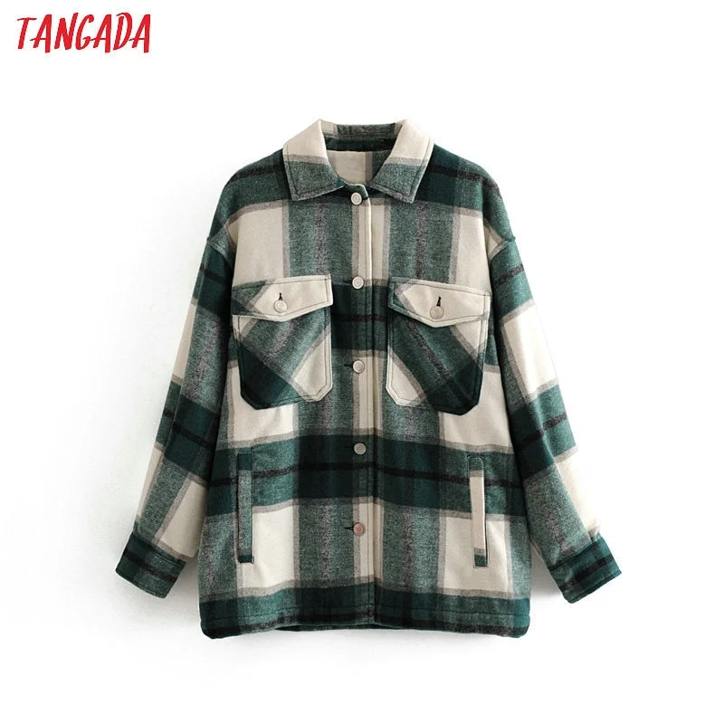 Tangada 2019 Winter Women green plaid Long Coat Jacket Casual High Quality Warm Overcoat Fashion Long Coats 3H04 Chenille Fabric Brocade Fabric Lace Fabric