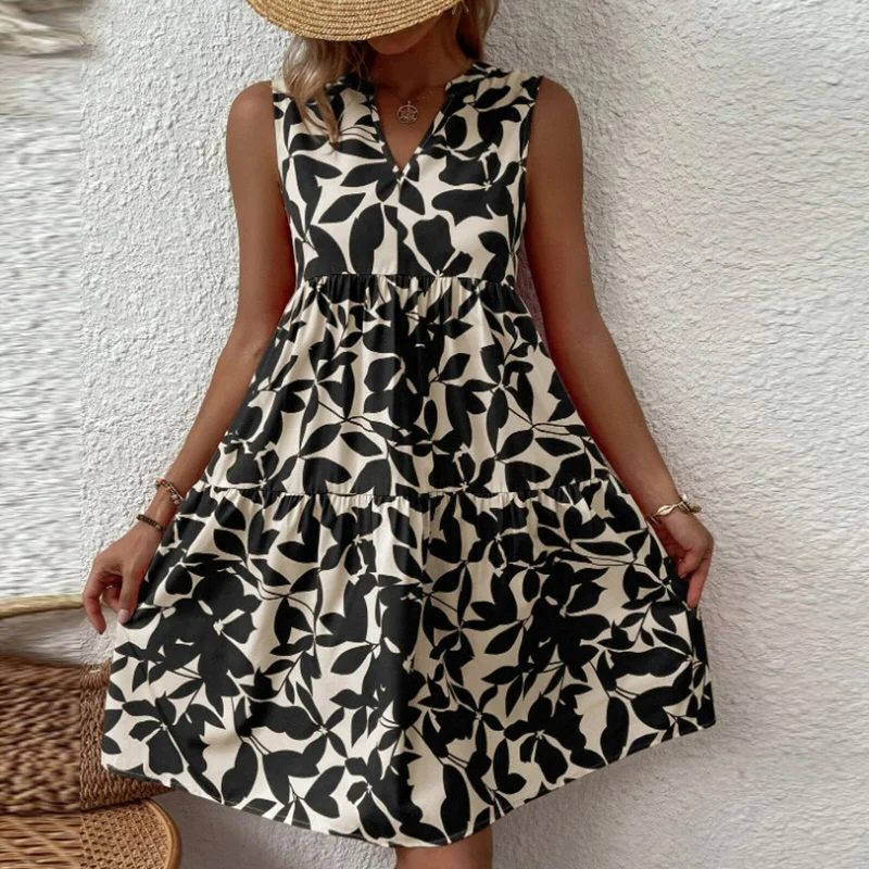 Vintage Boho Floral Print Mini Dress Comfortable Wrap Mini Dress