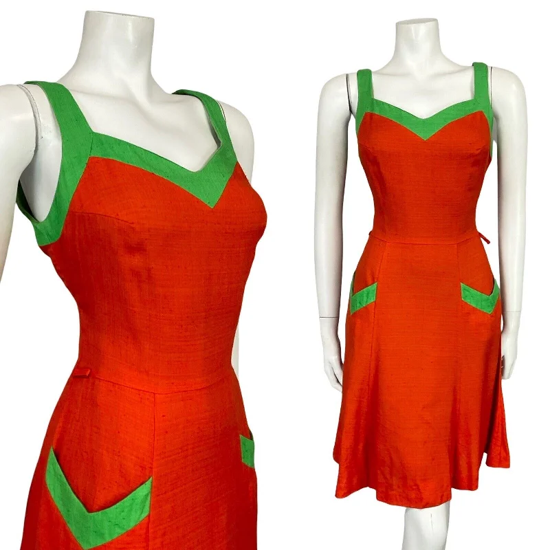VTG 70S RED GREEN SWEETHEART NECKLINE STRAPPY MINI DRESS WITH POCKETS 10 Fashionable Lace Mini Dress