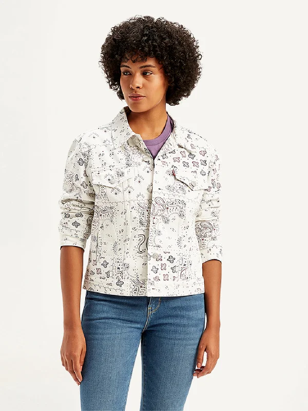 Women's Solid White Jacket Snapped Jacket Toggled Jacket Drawstring Jacket
