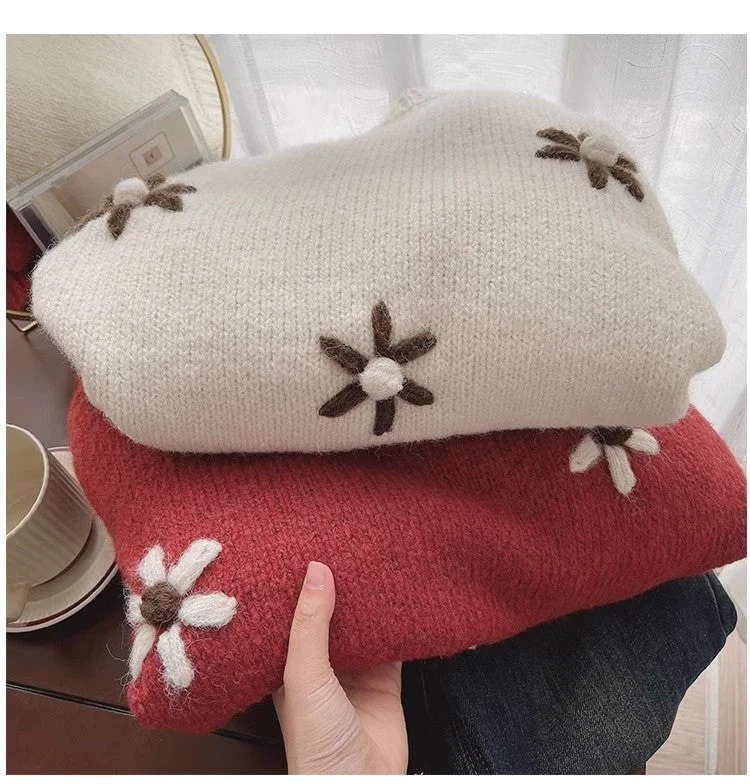 embroidered round neck sweater for women        S4825 Faux Fur Fabric Real Fur Fabric Shearling Fabric