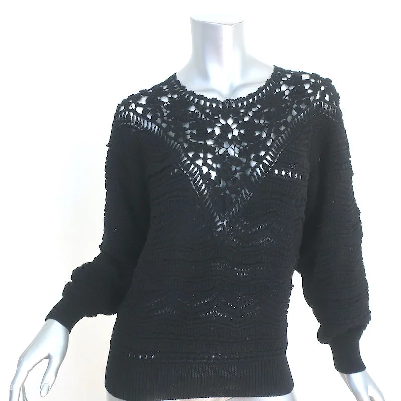 Isabel Marant Sweater Camden Black Crocheted Cotton Size 36 Crewneck Pullover Fitted Loose Oversized