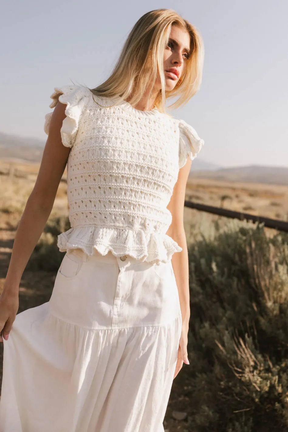 Shelly Ruffled Sweater Top in Ivory Wool Sweater Cotton Sweater Cashmere Sweater