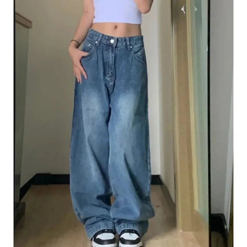 5Xl Oversized Women Wide Leg Jeans Vintage Y2K Streetwear Baggy Denim Trousers Chic Rip-Detail High-Waist Jeans
