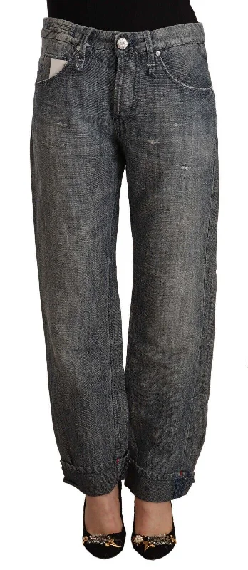 Acht  Washed Ramie Straight blue Folded Hem Women's Jeans Classic Button Fly Jeans