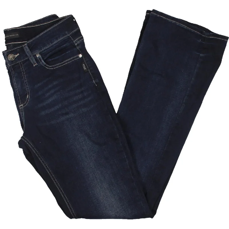 Suki Womens Mid-Rise Curvy Fit Bootcut Jeans Chic Rip-Detail High-Waist Jeans