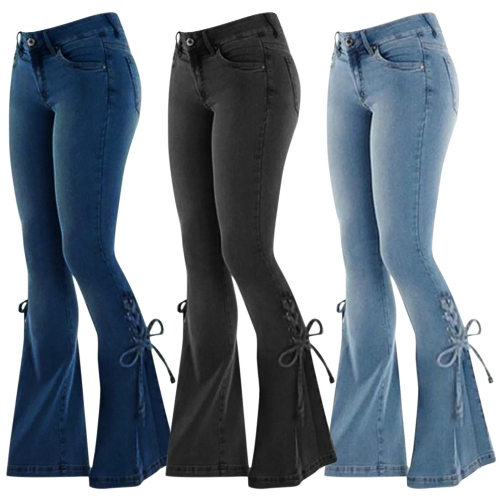Denim Jeans Women High Waist Flared Trousers Stretch Denim Pants Comfortable Distressed Straight-Leg Jeans Denim Jeans Women High Waist Flared Trousers Stretch Denim Pants Comfortable Distressed Straight-Leg Jeans