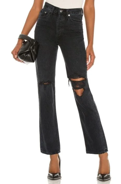 Faded Black High-Rise Distressed Lana Jeans Classic Slim Fit Jeans