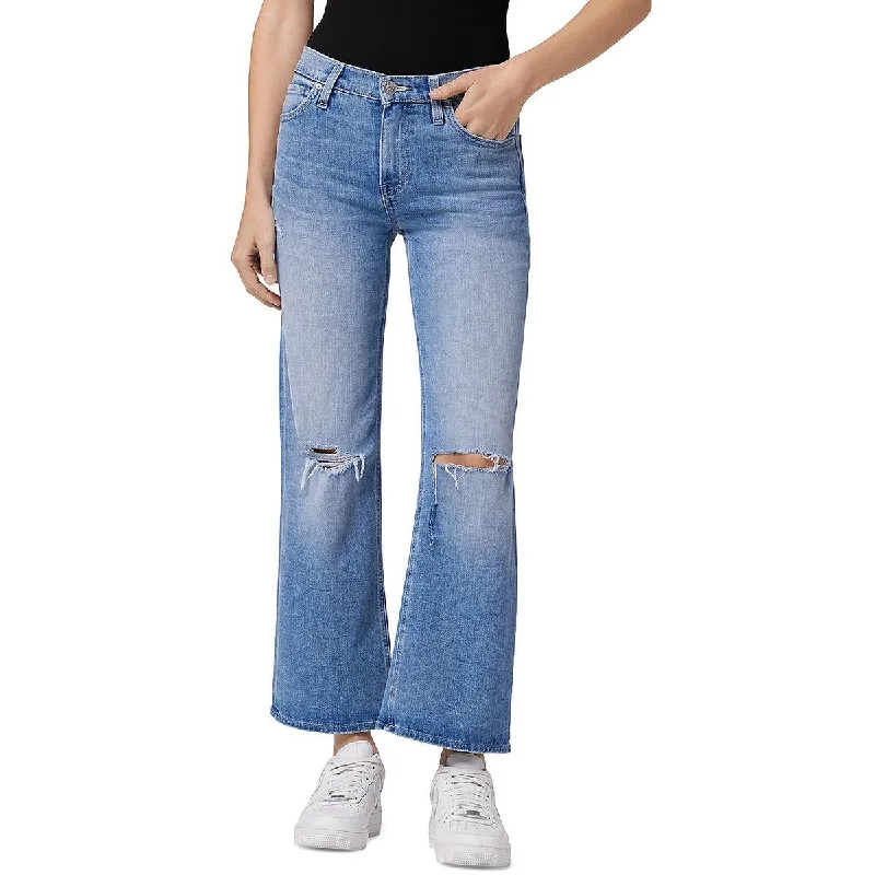 Hudson Womens Distressed High Rise Wide Leg Jeans Elegant Tapered Leg Denim