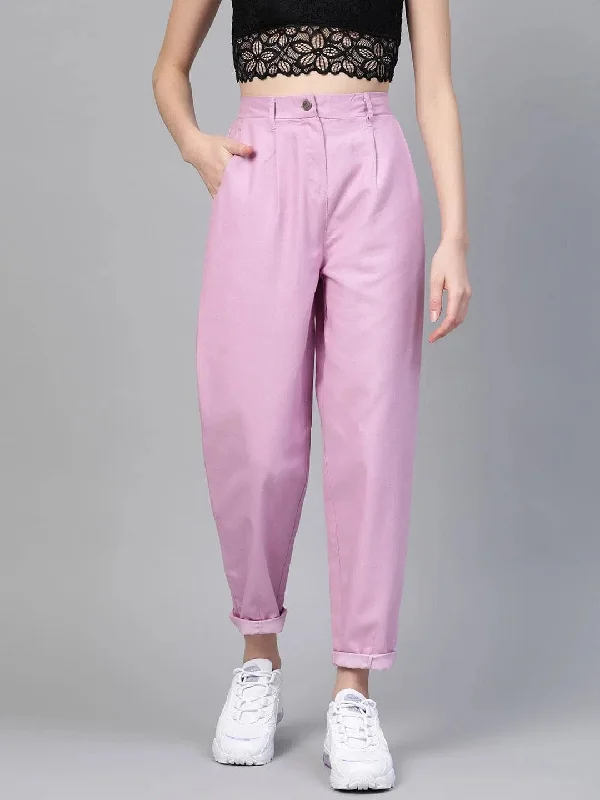 Lavender Darted Hem Relaxed Jeans Stylish Stone-Wash Denim Jeans