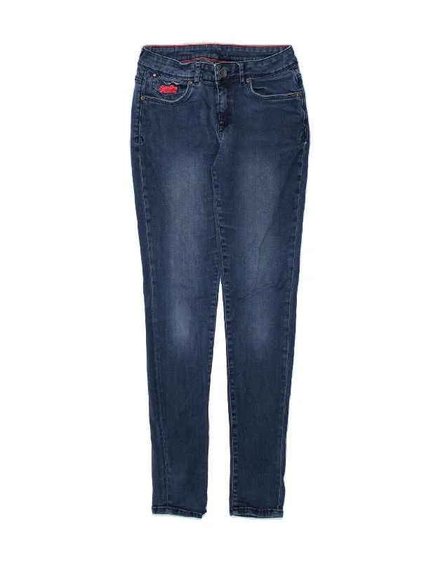 SUPERDRY Womens Skinny Jeans W30 L32 Blue Cotton Comfortable Zip-Up Skinny Jeans