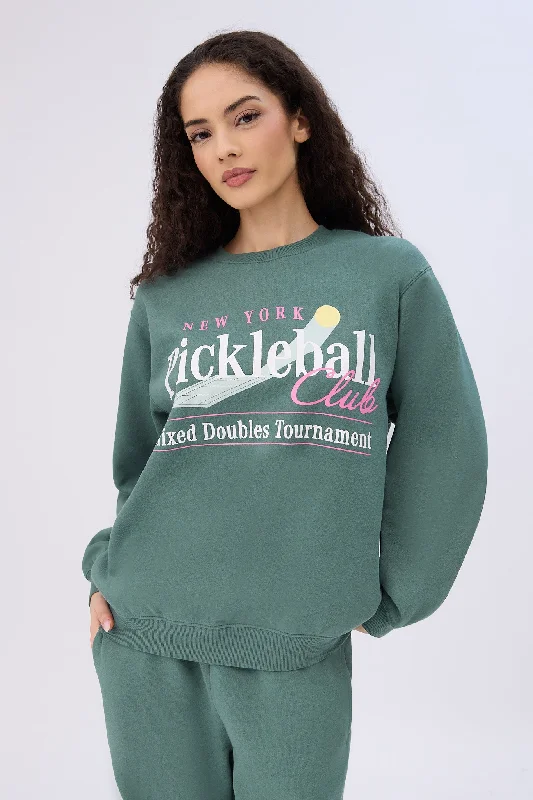 Graphic Oversized Crew Neck Sweatshirt Hoodie with Hem Lace Feminine Delicate