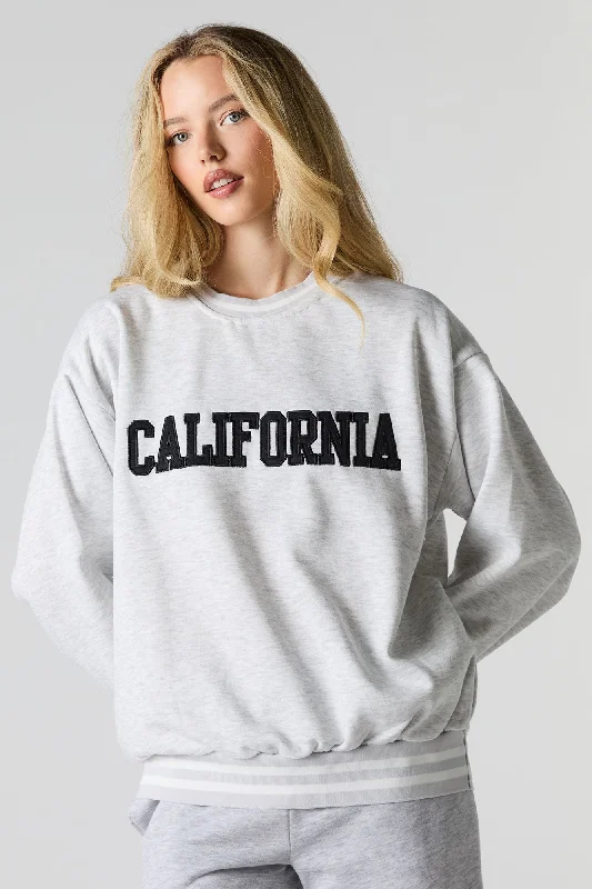 Oversized City Twill Embroidered Fleece Sweatshirt Hooded Sweatshirt Casual Wear Street Style