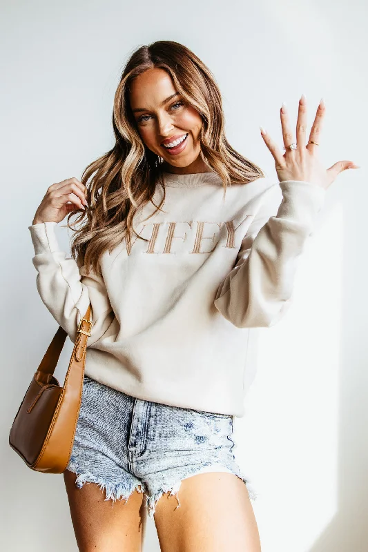 1897 Active Wifey Sweatshirt for Women in Cream | GT078-WIFEY-CREAM Hoodie with Back Slit Movement Comfort