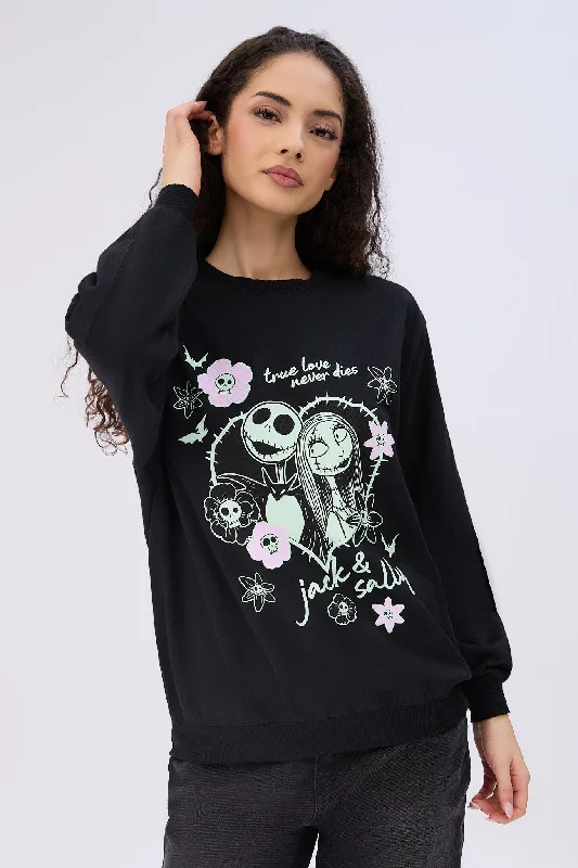 The Nightmare Before Christmas Graphic Crew Neck Sweatshirt Hoodie with Print Artistic Unique