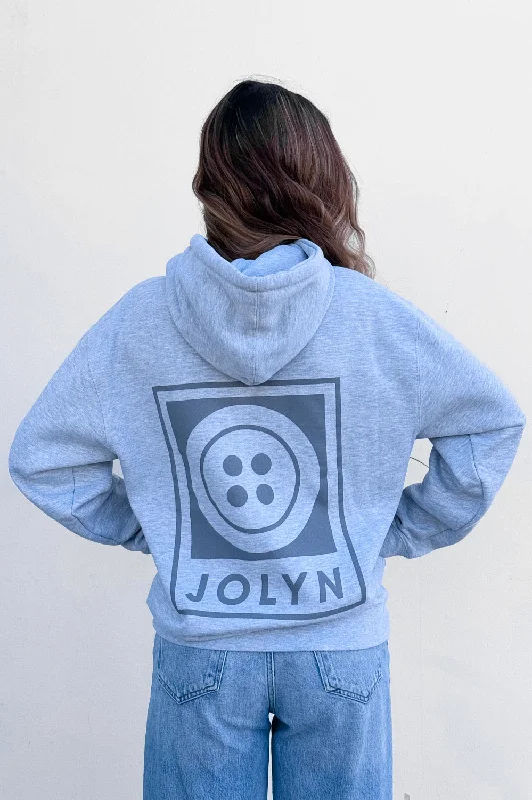 Raine Hoodie - Heather Grey Button Hoodie with Mock Neck Collared Structured