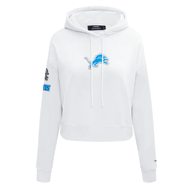 NFL DETROIT LIONS CLASSIC WOMEN'S CROPPED PO HOODIE (WHITE) Hoodie with Raw Hem Edgy Unfinished