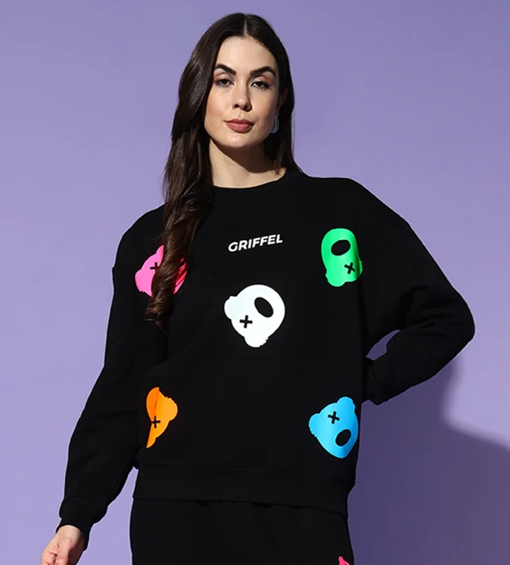 ALL TEDDY Round Neck Oversized Sweatshirt Hoodie with Hem Drawcord Adjustable Customizable