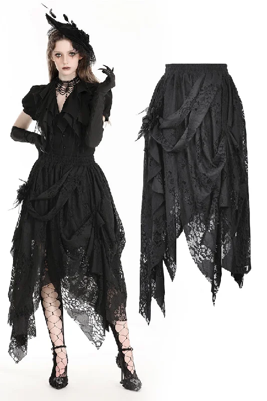 Gothic black distressed lace skirt KW352 a-line skirt cut