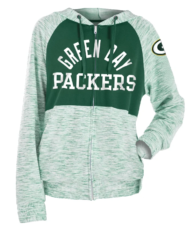 Green Bay Packers Women's Space Dye Zip Hoodie Hoodie with Hem Applique Textured Unique