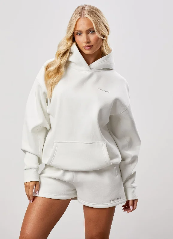 Gym King 365 Relaxed Fit Fleece Hoodie - Cream Hoodie with Rolled Sleeves Casual Relaxed