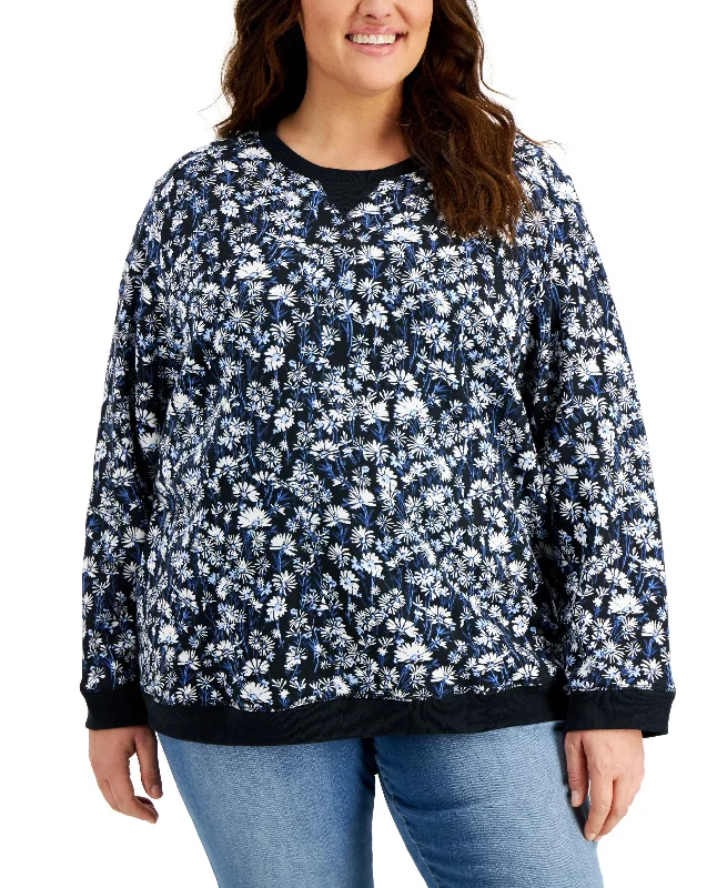 Karen Scott Plus Printed Sweatshirt Hoodie with Lace Feminine Delicate