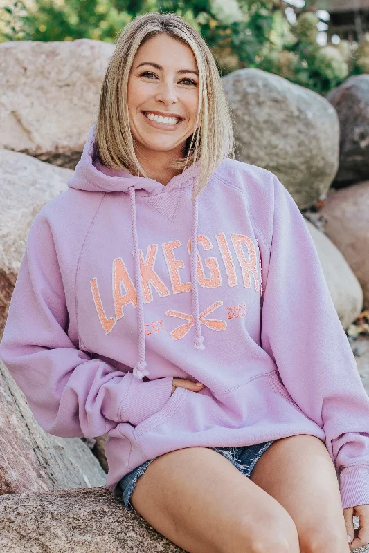 Sanded Fleece Hooded Sweatshirt in Wisteria Hoodie with Hem Lace Feminine Delicate
