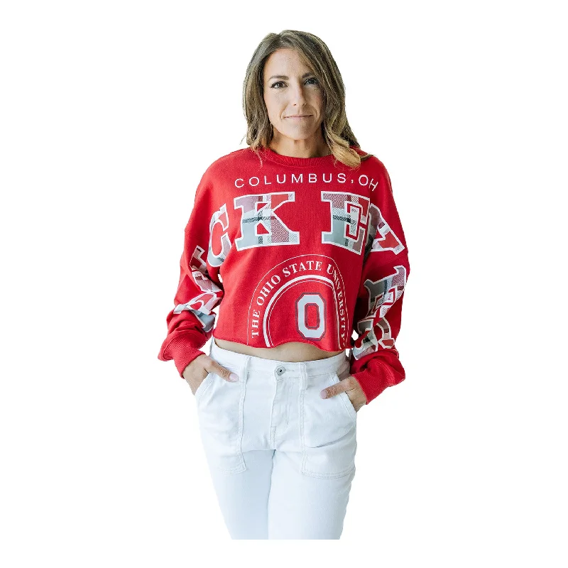 Ladies Ohio State Buckeyes Crewneck Sweatshirt Hoodie with Snap Buttons Easy Quick
