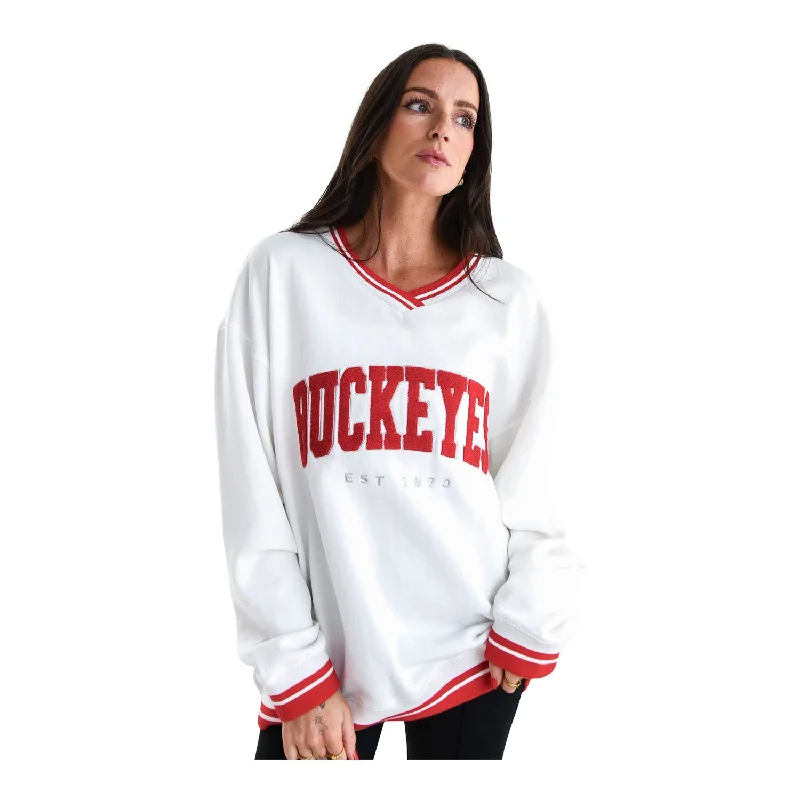 Ladies Ohio State Buckeyes V-Neck Sweatshirt Hoodie with Thumb Holes Functional Cozy
