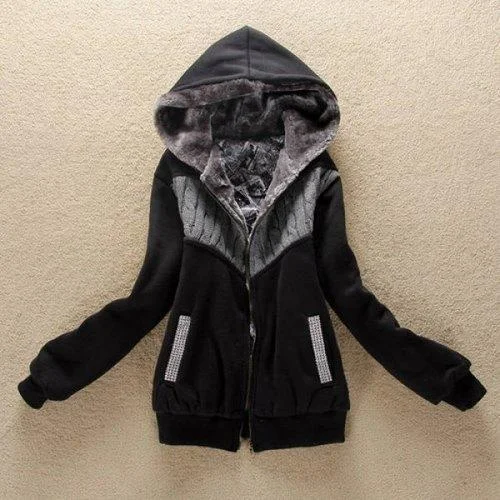 Fashionable Zippered Long Sleeve Hoodie For Women - Black L Hoodie with Elastic Cuffs Stretchable Comfortable