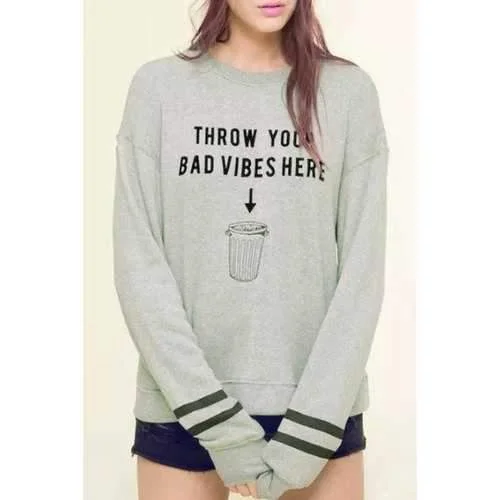 Casual Jewel Neck Long Sleeve Letter Printed Pullover Sweatshirt For Women - Gray S Hoodie with Embroidery Detailed Premium